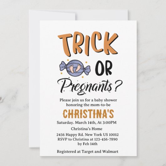 Niet een truc Zwanger Halloween Witch Baby shower Kaart (Voorkant)