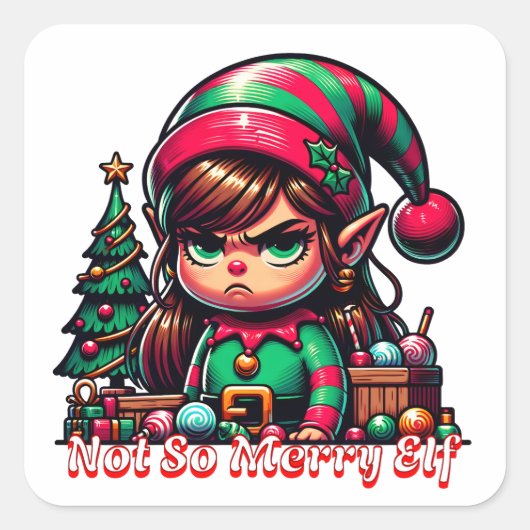 Niet erg vrolijke kerst elf vierkante sticker (Voorkant)