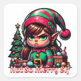Niet erg vrolijke kerst elf vierkante sticker