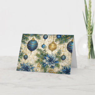 Niet-foto blauw gebrandschilderde kerstbloemen feestdagen kaart