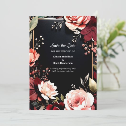 Niet-foto Bourgondische elegantie Save The Date (Staand voorkant)