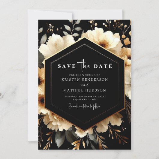 Niet-foto Chic Gold en Black Wedding Save The Date (Voorkant)