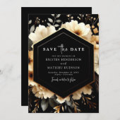 Niet-foto Chic Gold en Black Wedding Save The Date (Voorkant / Achterkant)