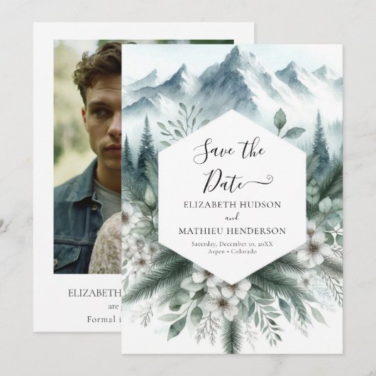 Niet-foto Classic Mountain Wedding Save The Date (Voorkant / Achterkant)