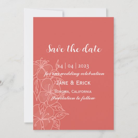 Niet-foto Eenvoudige koraalkleur, Floral Save The Date (Voorkant)