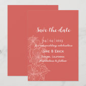 Niet-foto Eenvoudige koraalkleur, Floral Save The Date (Voorkant / Achterkant)