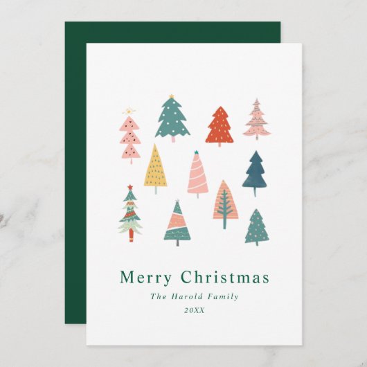 Niet Foto Elegante Eenvoudige Groene Kerstbomen Feestdagenkaart (Voorkant / Achterkant)