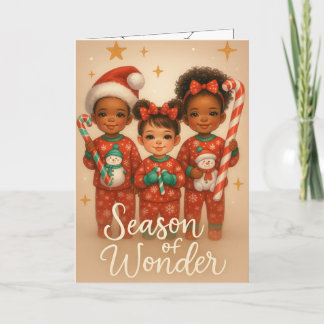 Niet-foto kerstkaart kinderen vintage stijl feestdagen kaart