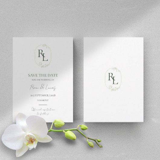 Niet foto Minimale Floral Monogram Foto Bruiloft Aankondiging