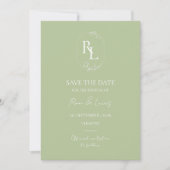 Niet-foto Mintgroene Monogram Save the Date Aankondiging (Voorkant)