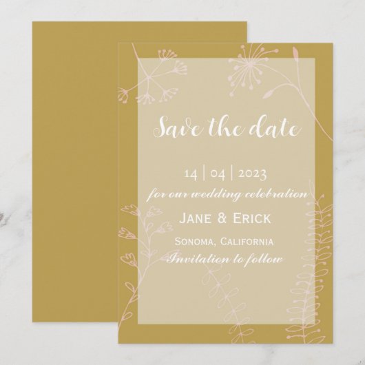 Niet Foto Simple Savannah Green Wild Flower Save The Date (Voorkant / Achterkant)