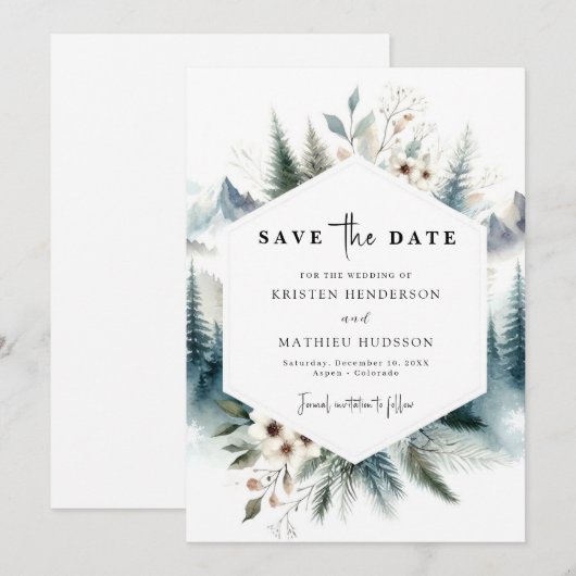 Niet-foto Whimsical Mountain Wedding Save The Date (Voorkant / Achterkant)