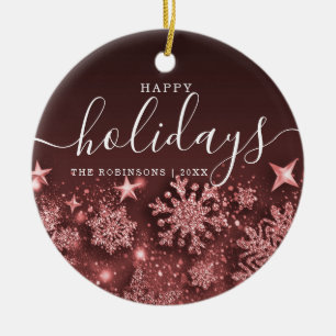 Niet-fotofeestdag kerstmis Glitter Snow Roos Gold Keramisch Ornament