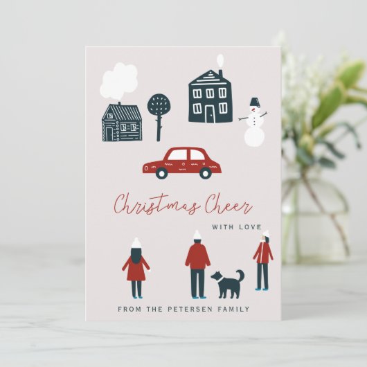 Niet-fotomoderne kerstwinter feestdagenkaart (Staand voorkant)