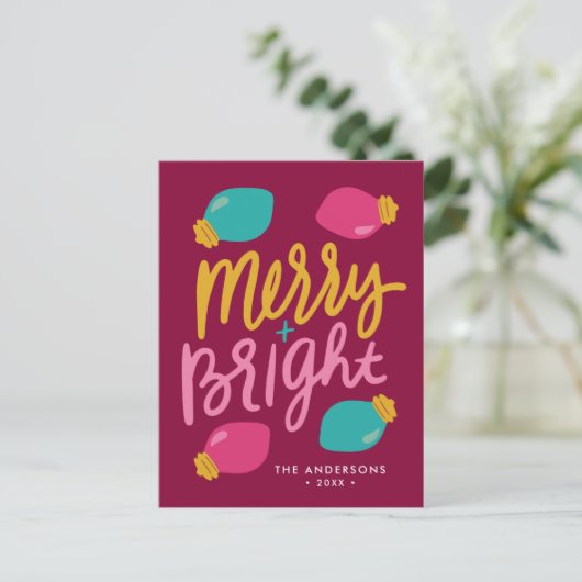 Niet-foto's met Merry en Bright kerstlampjes Feestdagenkaart (Staand voorkant)