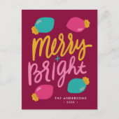 Niet-foto's met Merry en Bright kerstlampjes Feestdagenkaart (Voorkant)