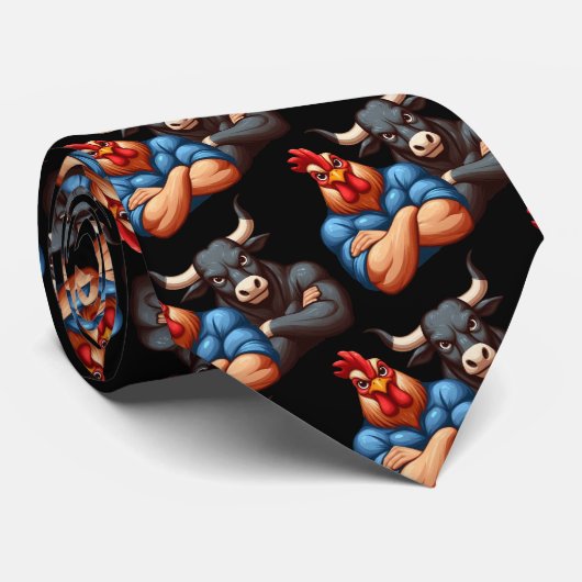 Niet geamuseerde haan en os gevouwen armen Stare Stropdas (Opgerold)