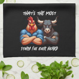 Niet geamuseerde haan en os gevouwen armen Stare Theedoek