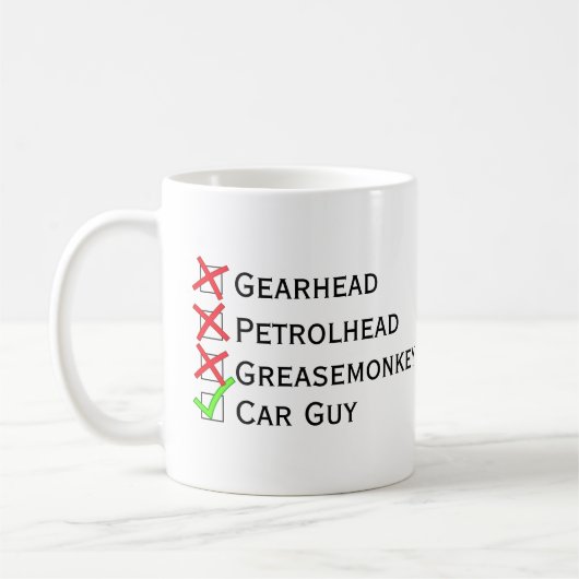 Niet Gearhead Petrolhead Greasemonkey, ja Car Guy Koffiemok (Links)