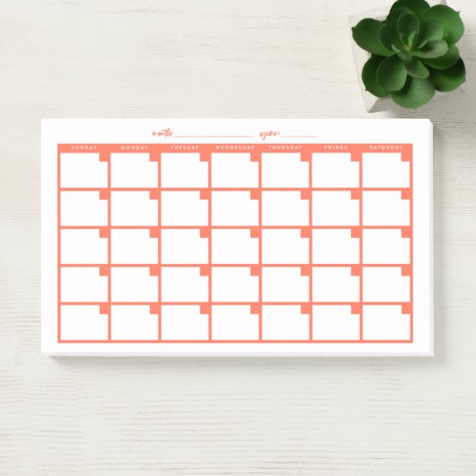 Niet-gedateerd Sticky Note Calendar - Salmon (Kantoor)