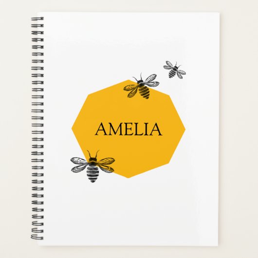 Niet-gedateerde gepersonaliseerde naam Bee Yellow Planner (Voorkant)