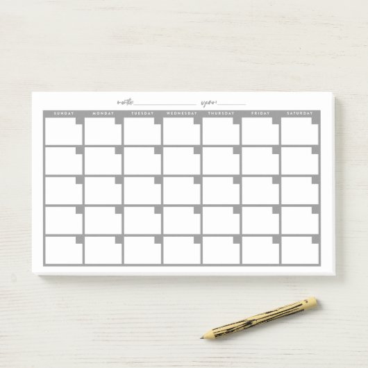 Niet-gedateerde Sticky Note Calendar - Grijs (Op bureau)