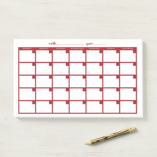 Niet-gedateerde Sticky Note Calendar - Rood (Op bureau)