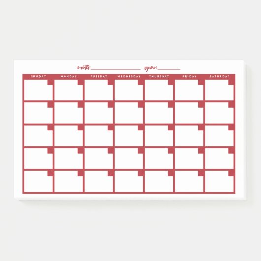 Niet-gedateerde Sticky Note Calendar - Rood (Voorkant)