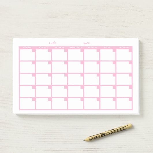 Niet-gedateerde Sticky Note Calendar - Roze (Op bureau)