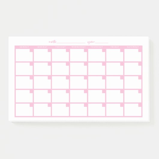 Niet-gedateerde Sticky Note Calendar - Roze (Voorkant)