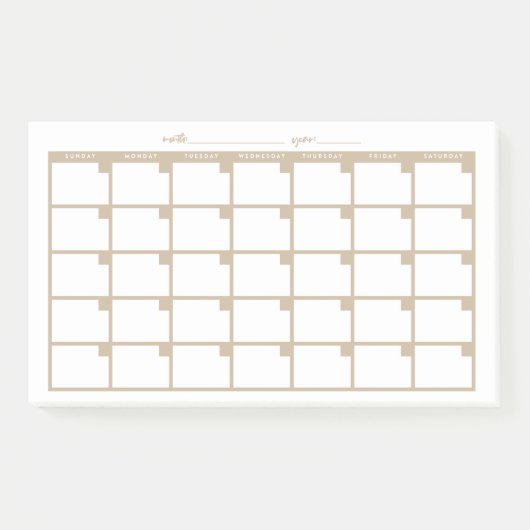 Niet-gedateerde Sticky Note Calendar - Tan (Voorkant)