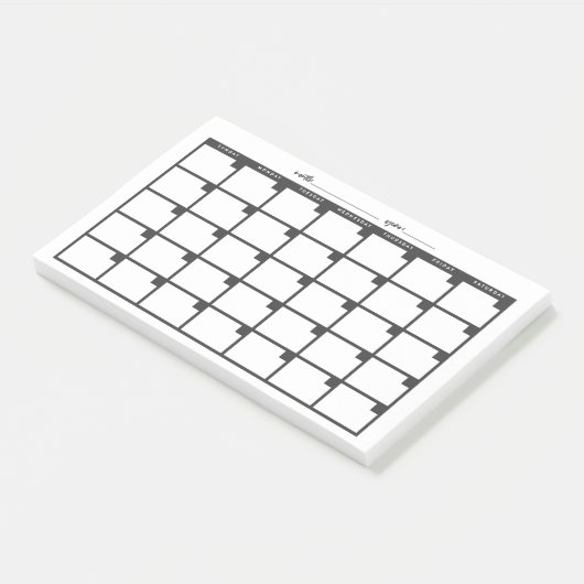 Niet-gedateerde Sticky Note Calendar - Zwart (Schuin)