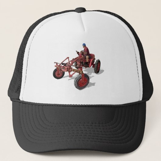 Niet-gerestaureerde tractorrode illustratie trucker pet (Voorkant)