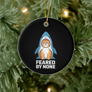 Niet Gevreesde Grappige Kat in Haaienpak Humor Keramisch Ornament