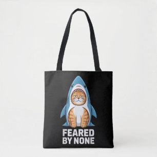 Niet Gevreesde Grappige Kat in Haaienpak Humor Tote Bag