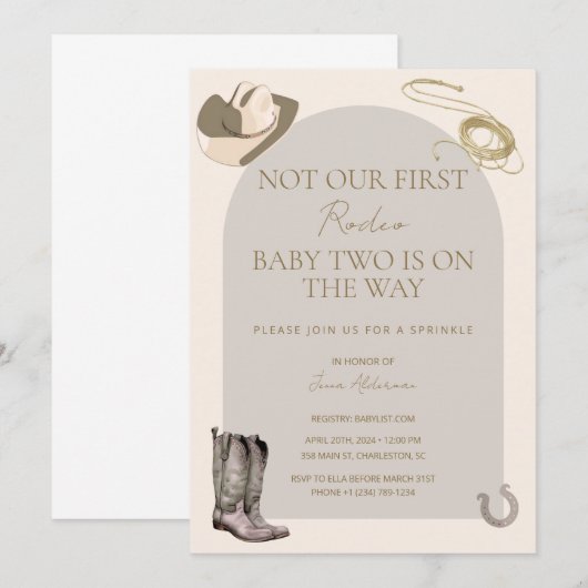 Niet Haar Eerste Rodeo Baby Sprinkle Uitnodiging (Voorkant / Achterkant)