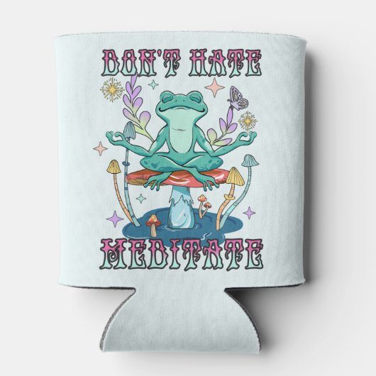 "Niet haten, mediteren" | Vreedzame kikker en bloe Blikjeskoeler (Achterkant)