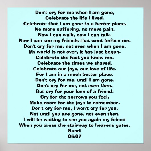 Niet huilen als ik weg ben, Ce... Gepersonaliseerd Poster (Voorkant)