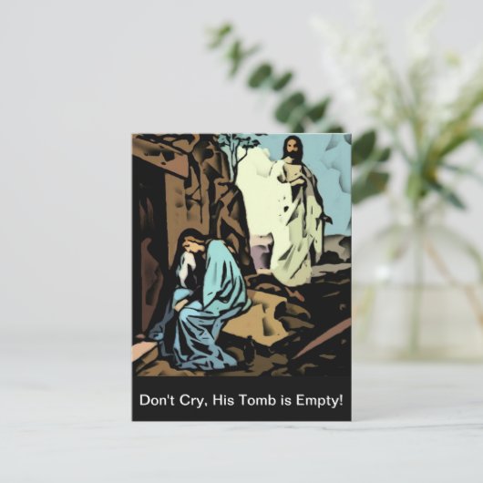 Niet huilen, de tombe is leeg briefkaart (Staand voorkant)