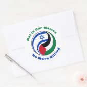 NIET IN ONZE NAAM RONDE STICKER (Envelop)
