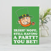Niet Irish Leprechaun St Patrick's Party Invite Kaart (Staand voorkant)