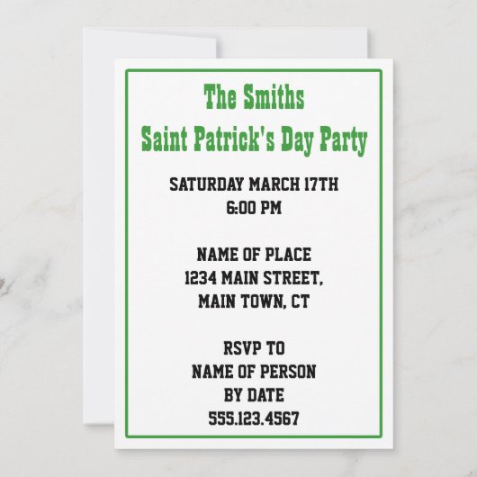 Niet Irish Leprechaun St Patrick's Party Invite Kaart (Achterkant)