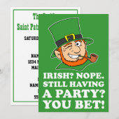 Niet Irish Leprechaun St Patrick's Party Invite Kaart (Voorkant / Achterkant)