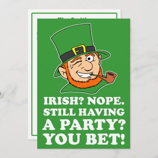 Niet Irish Leprechaun St Patrick's Party Invite Kaart (Voorkant / Achterkant)