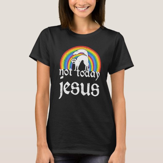 Niet Jezus vandaag Rainbow Satanic Cat Gothic Conc T-shirt (Voorkant)