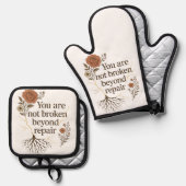 Niet kapot na reparatie ovenwant & pannenlap set (Voorkant / Achterkant)