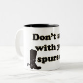 Niet knijpen met je speren op tweekleurige koffiemok (Voorkant links)