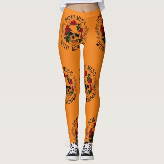 Niet knoeien met mama, bloemenhalloween schedel leggings (Voorkant)