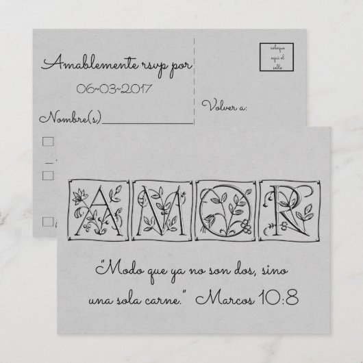 Niet langer twee maar één vlees ~ Schrift ~ Spaans Uitnodiging Briefkaart (Voorkant / Achterkant)