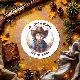 "Niet mijn 1e Rodeo" Cowboy Peuter Western Verjaar Ronde Sticker